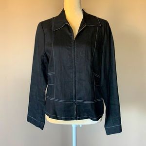 Black linen jacket stitched in white. Size 10